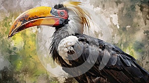 Hornbills painted in beautiful watercolors. Generative Ai