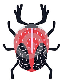 Horned beetle. Exotic bug print in trendy modern style
