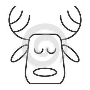 Horned deer thin line icon. Christmas deer vector illustration isolated on white. Moose head outline style design