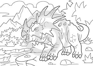 Horned dinosaur styracosaurus, coloring book, funny illustration photo