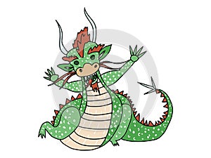 horned funny green dragon in flat style new vector
