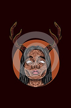 Horned girl head vector illustration