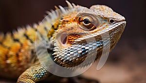 Horned lizard looking dangerous in tropical rainforest, portrait generated by AI