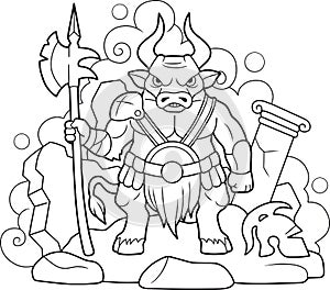 Horned minotaur coloring picture