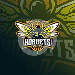 Hornets mascot logo design vector with modern illustration concept style for badge, emblem and tshirt printing. angry hornets