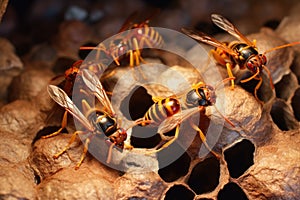 hornets swarming around a damaged nest