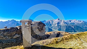 Hornischegg - Hiking trail along remains of military bunker of First World War on mount Hornischegg