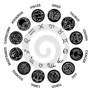 Horoscope astrology zodiac star signs symbols set photo
