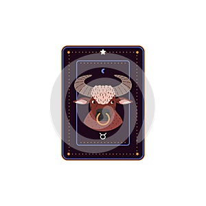 Horoscope black card with Taurus zodiac sign and symbol, vector Astrological Horoscope zodiac card, bull's head