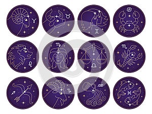 Horoscope characters. Zodiac signs scorpio cancer scales the bull the archer astrology gemini leo recent vector symbols