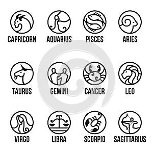 12 horoscope line border in circle icon sign vector set design photo