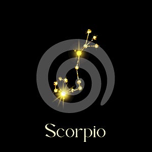 Horoscope Scorpio Constellations of the zodiac sign from a golden texture on a black background