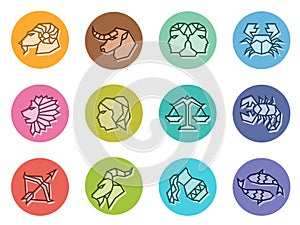 Horoscope zodiac line border sharp sign icon on circle vector illustration set design