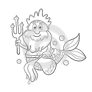 Horoscope zodiac sign - aquarius. Cartoon Poseidon. Coloring for kids