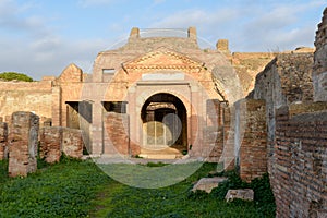 Horrea Epagathiana in Ostia Antica. Ruins of ancient roman city and port. Latium, Italy photo