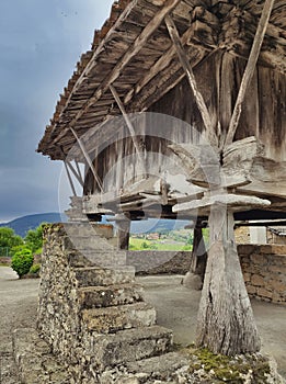 Horreo, typical hut is Asturias, La Llana village, PiloÃÂ±a, Asturias, Spain photo