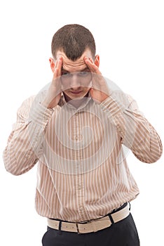 Horrified man thinking, portrait