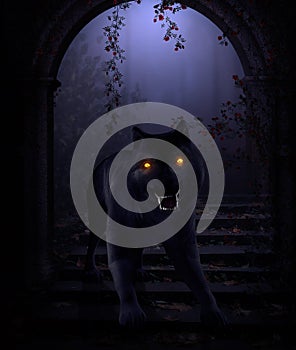 Horror beast with burning demonic eyes