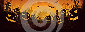 horror halloween holiday orange ghost night pumpkin october black dark. Generative AI.