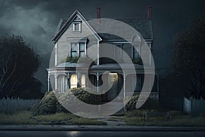Horror house with full moon. Generative AI