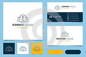 Horror house logo design with editable slogan. Branding book and business card template.