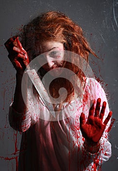 Horror Image With Bleeding Freightened Woman