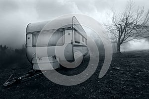 Horror image of haunted camper van