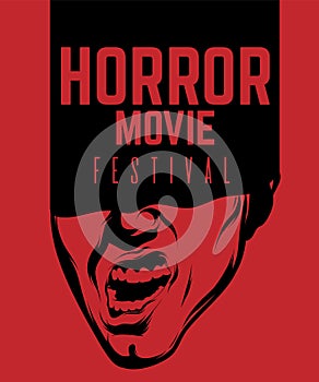 Horror movie festival. Vector hand drawn illustration of screaming man with open mouth