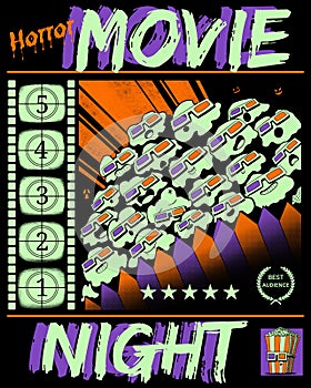 Horror movie night poster illustration photo