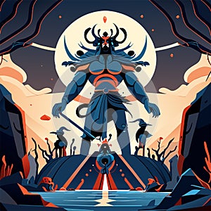 Horror movie scene with spooky monsters and pumpkins. Halloween vector illustration AI generated