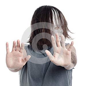 Horror scary man gesturing stop