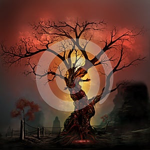 Horror tree landscape artwork.