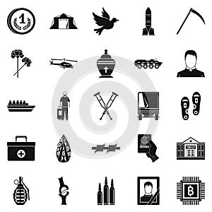 Horror of war icons set, simple style