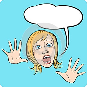 Horror woman face with speech bubble