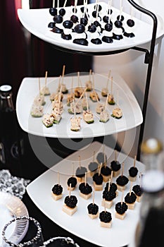 Hors d`oeuvres on platters at a fancy dinner party