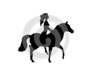 Girl silhouette riding a horse, vector