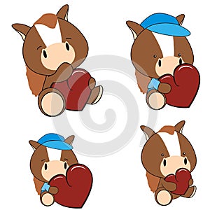 Horse baby cartoon heart set