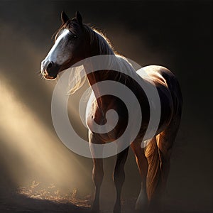 Horse in blurry rays of light by Generative AI