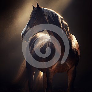 Horse in blurry rays of light by Generative AI