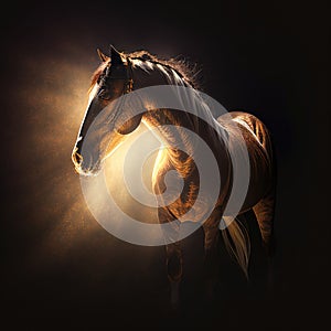 Horse in blurry rays of light by Generative AI