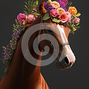 horse with bouquet of flowers