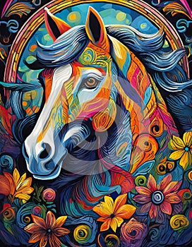 horse bright colorful and vibrant poster illustration