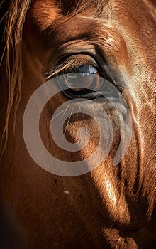 Horse in cage closeup image from zoo. Equine eye.