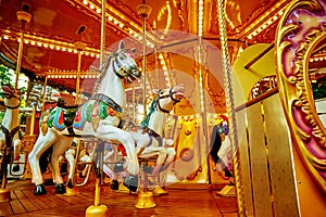 Horse carousel at amusement park
