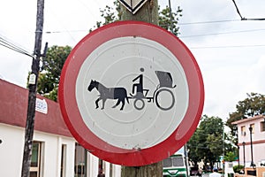 Horse carriage ban sign in Bayamo, Cu photo