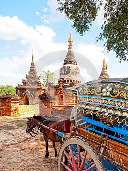 Horse carriage and Daw Gyan Pagoda complex, Ava, Myanmar 2 photo