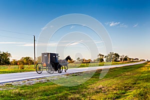 Horse and Carriage on Highway in Oklahoma photo