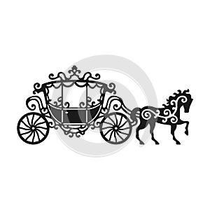 Horse-Carriage silhouette with horse. Vector illustration of brougham in baroque style. Vintage carriage isolated on white