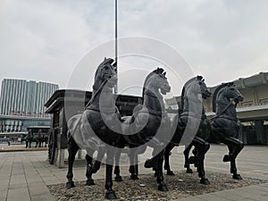 Horse Carriage Statue @ Jinan West Railway Station and Coach Terminal, Shandong China