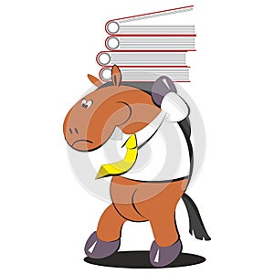 The horse carries a stack of folders 005